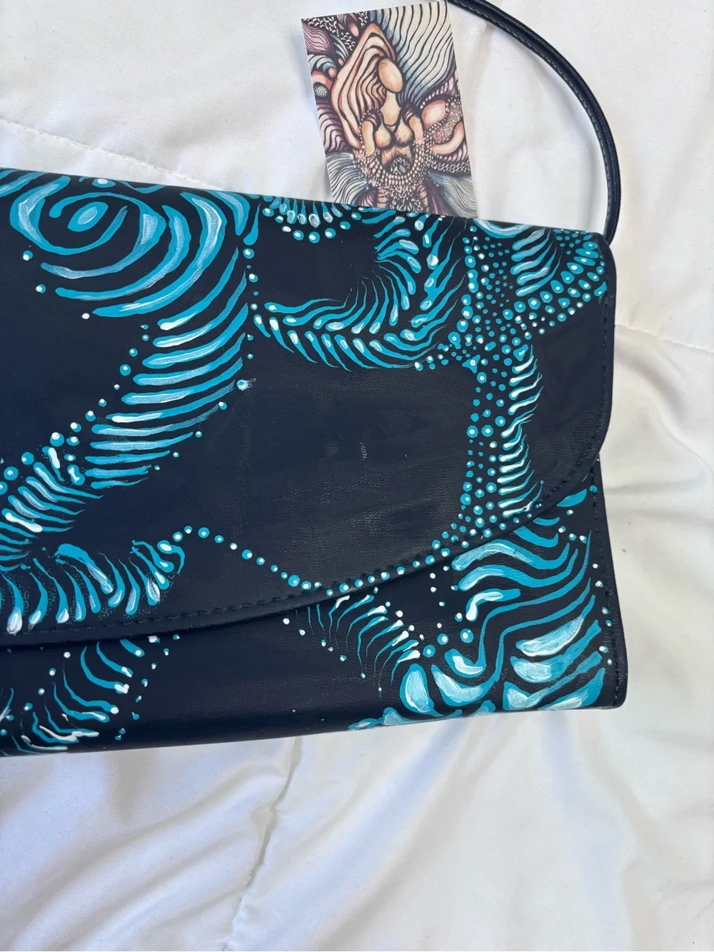Blue Patterned Women's Crossbody Bag. Hand painted. One of a kind.